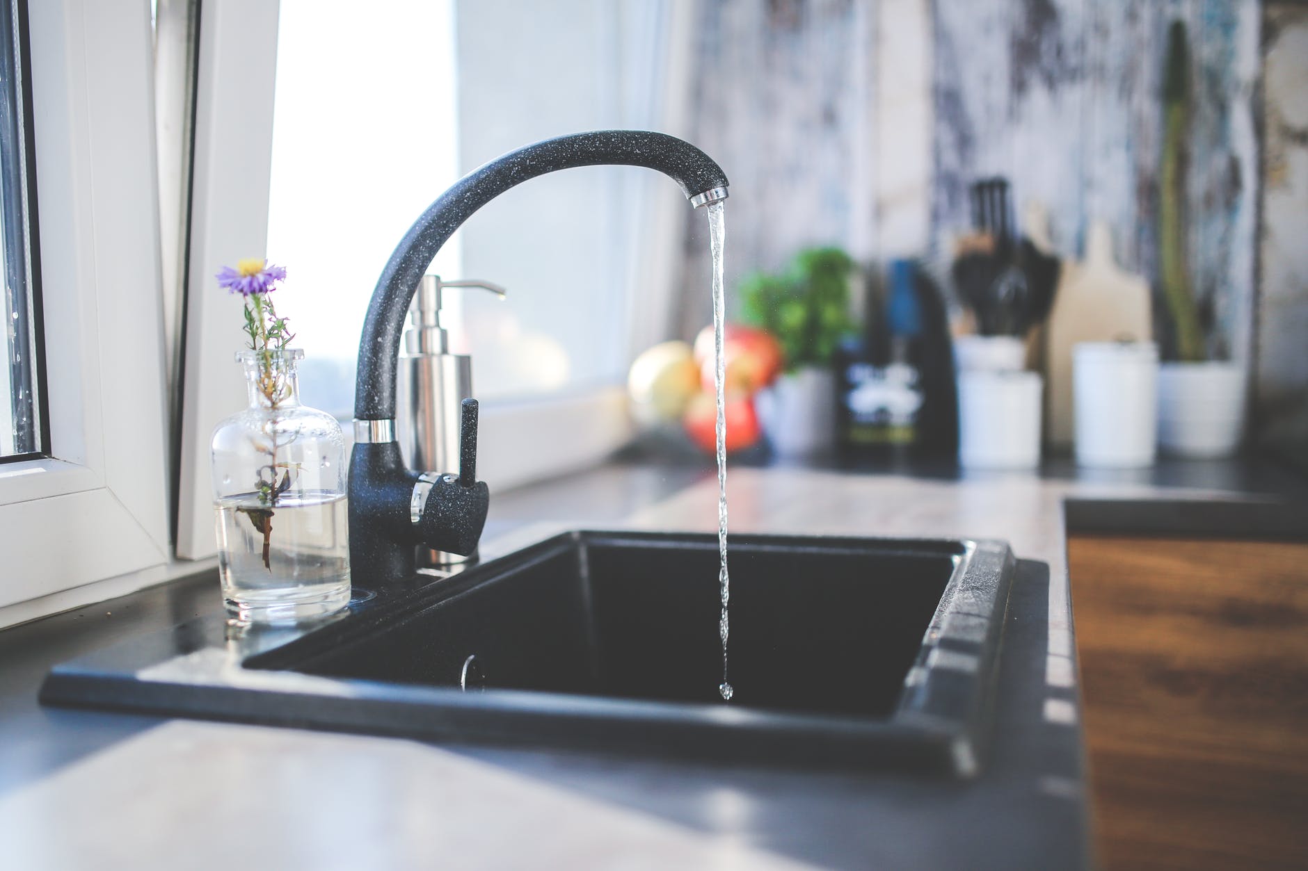 Beautiful black and white speckled kitchen tap